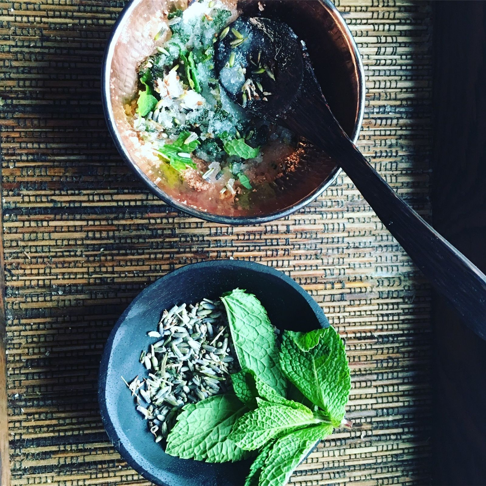 Botanical ingredients in bowls